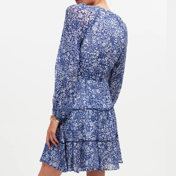 Madewell women's Tie-Waist Tiered Mini Dress in Floral Blue Ditsy 0 - Picture 3 of 16